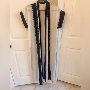 Sheer White and Navy Swim Coverup Kimono